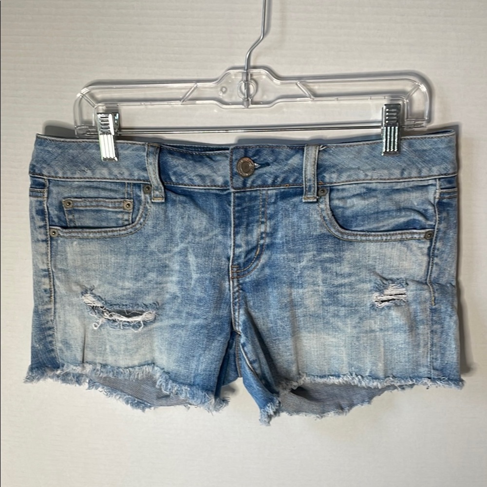 American Eagle Outfitters Light Blue Distressed Denim Jean Shorts